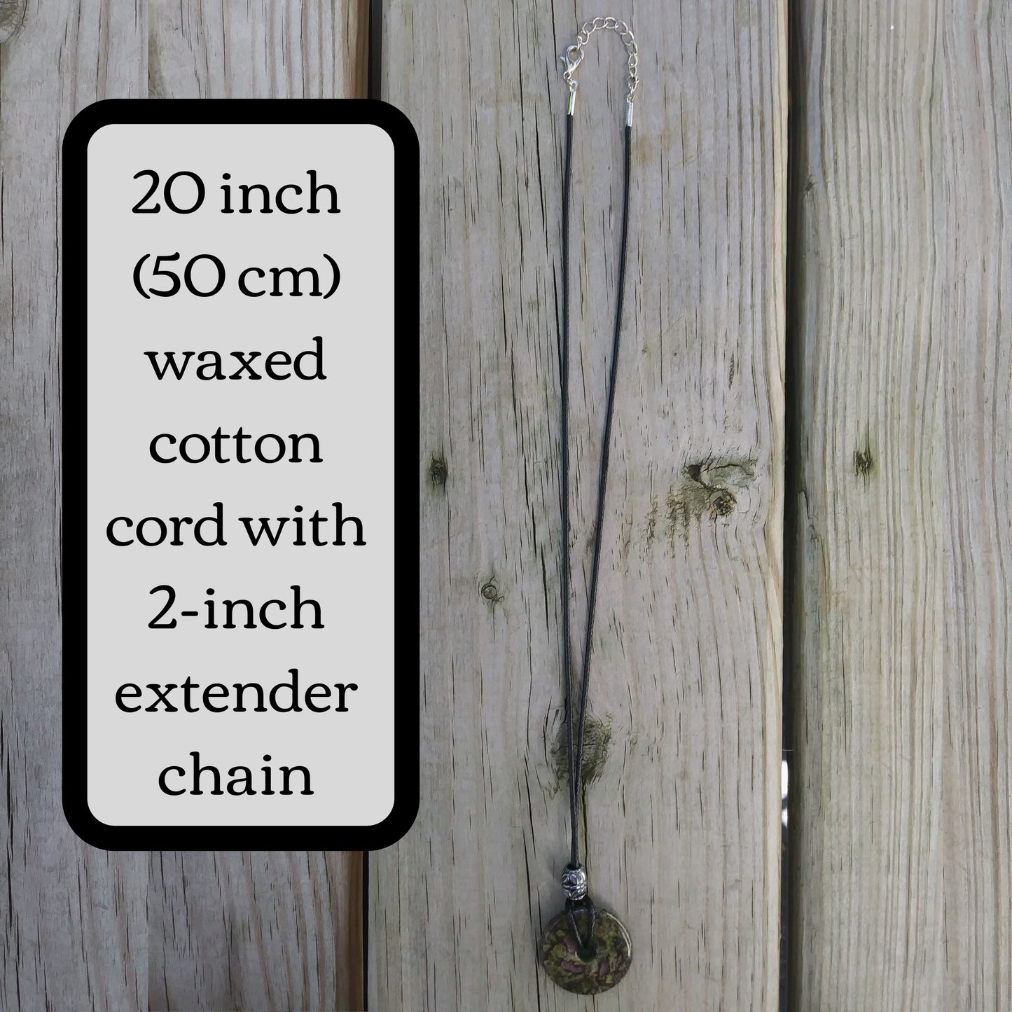 30mm Dragon Blood Jasper Stone Donut on black waxed cotton cord