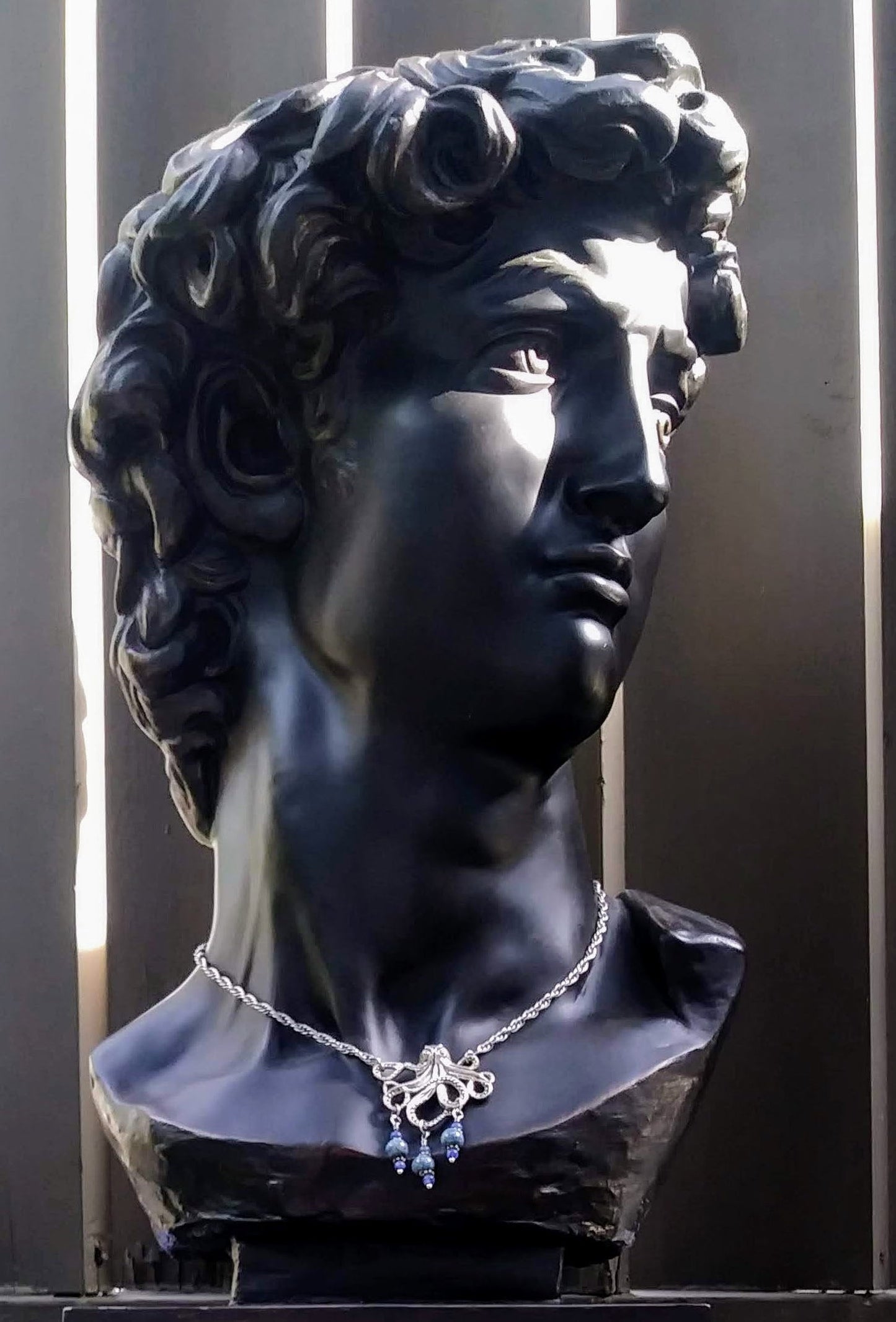 Ocean Blue Silver Kraken Octopus Necklace on Thick Silver Rope Chain