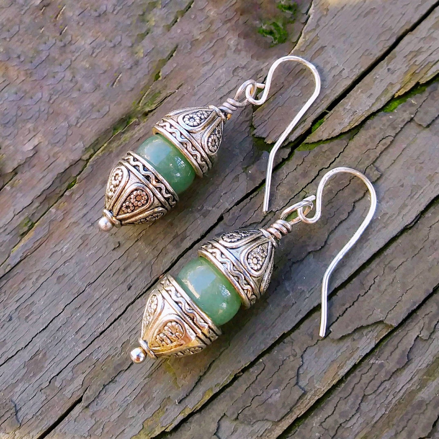 Medieval Gothic Cathedrals Green Aventurine Dangle Earrings
