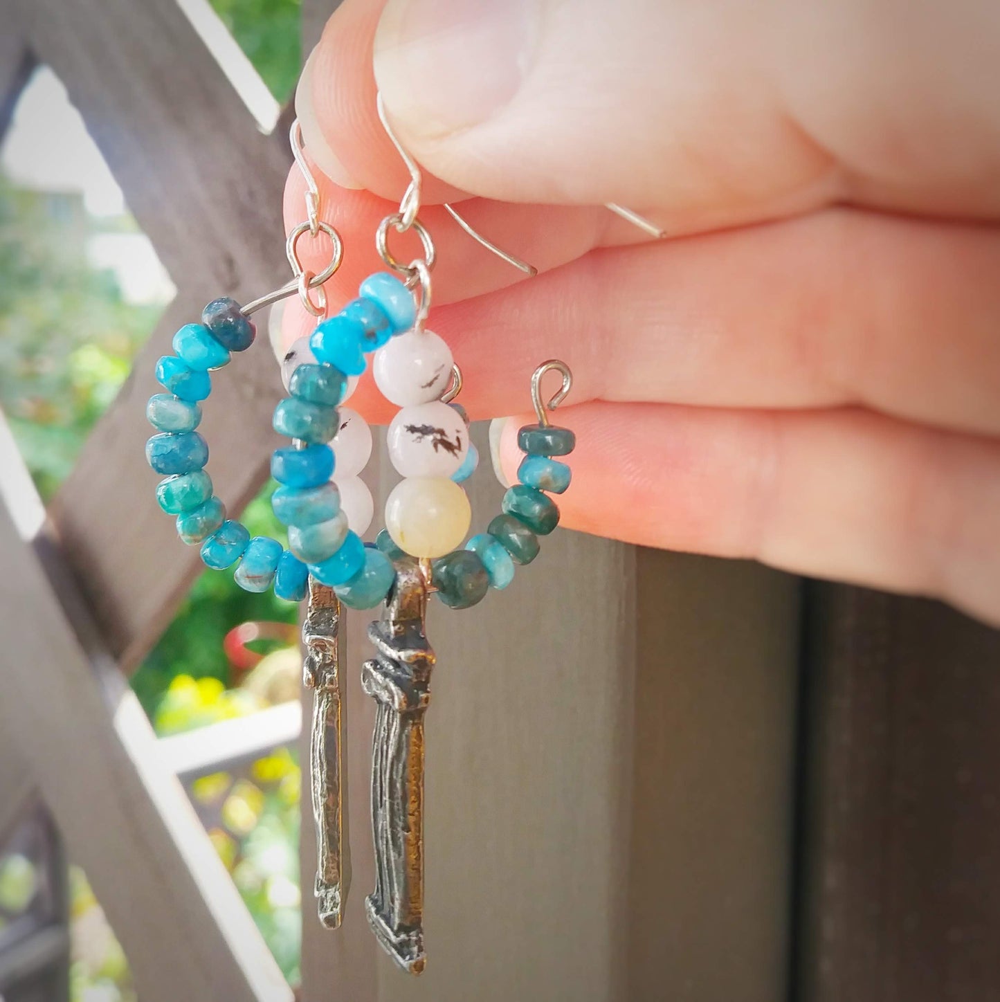 Aegean Blue Apatite & Tourmaline Quartz Hoop Earrings w Inviciti Pewter Columns