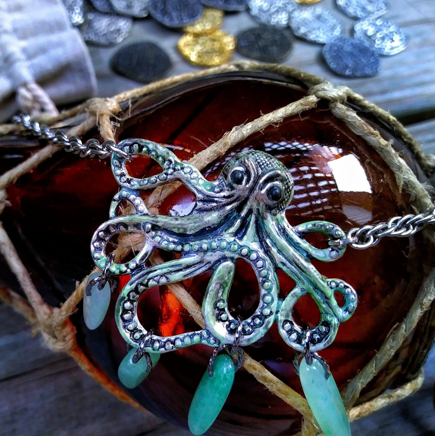 Ghosts of the Deep Octopus Pendant with Green Aventurine