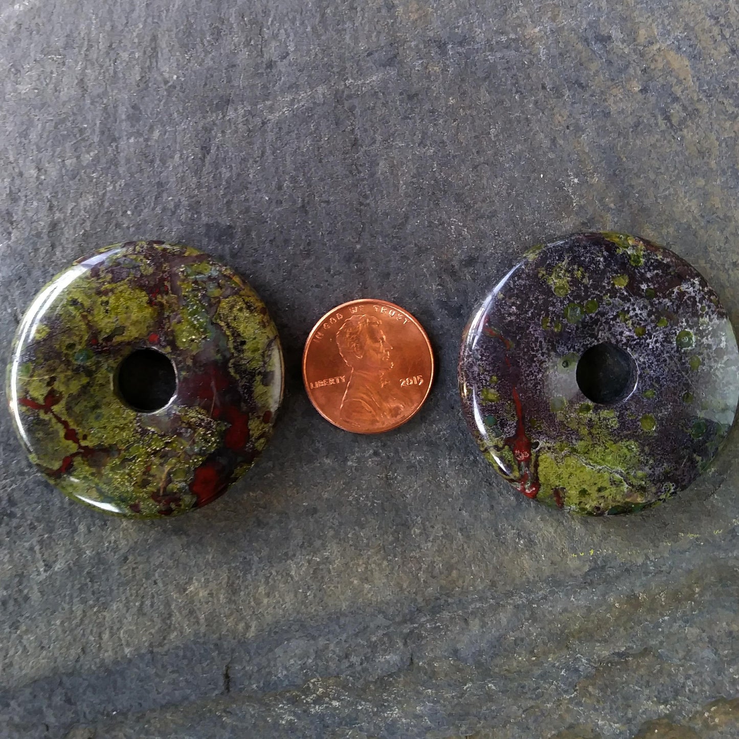 40mm Dragon Blood Jasper Stone Donut on black waxed cotton cord