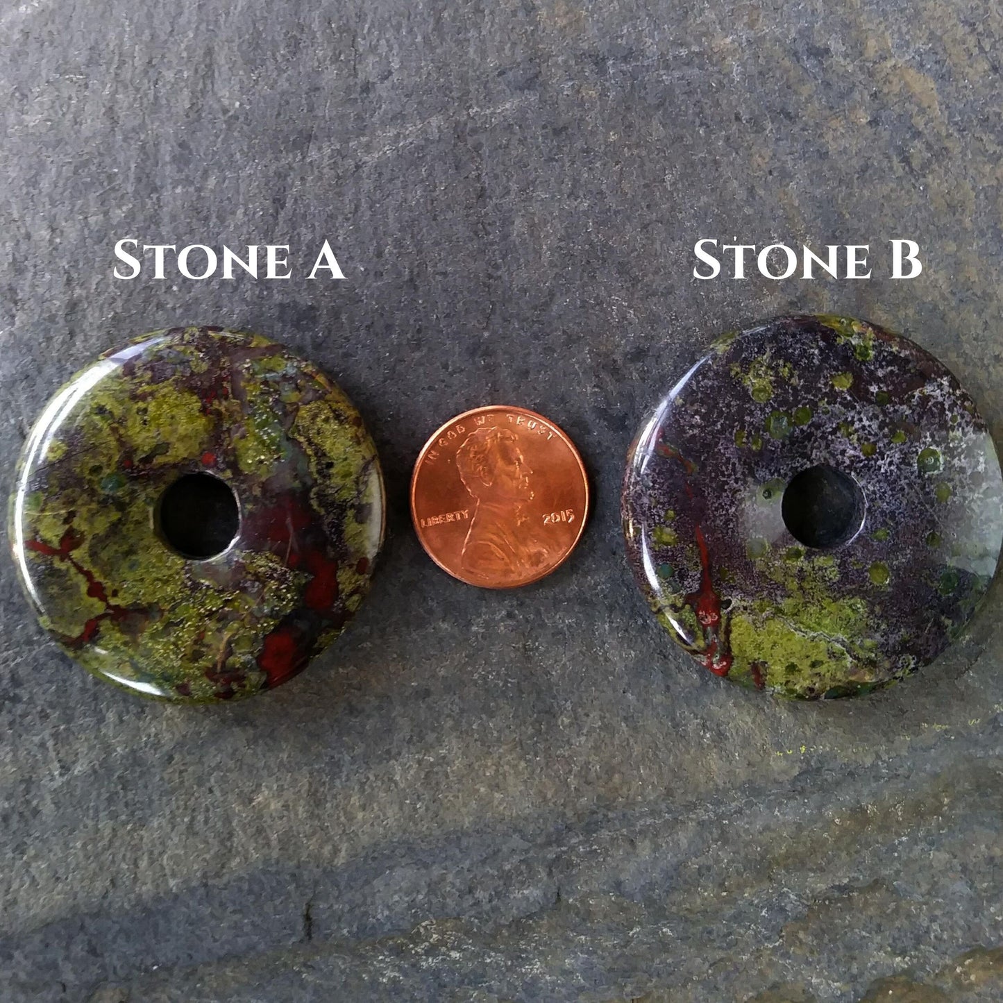 40mm Dragon Blood Jasper Stone Donut on black waxed cotton cord