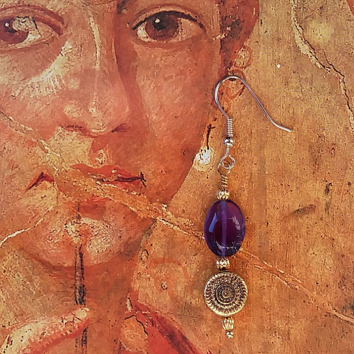 Gold Sunburst Amethyst Dangle Earrings