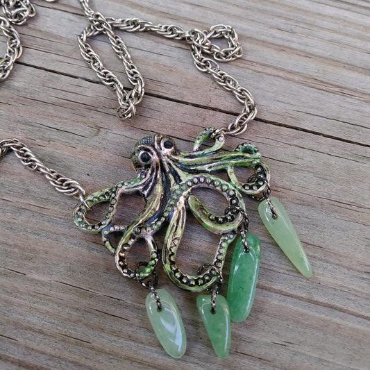 Ghosts of the Deep Octopus Pendant with Green Aventurine