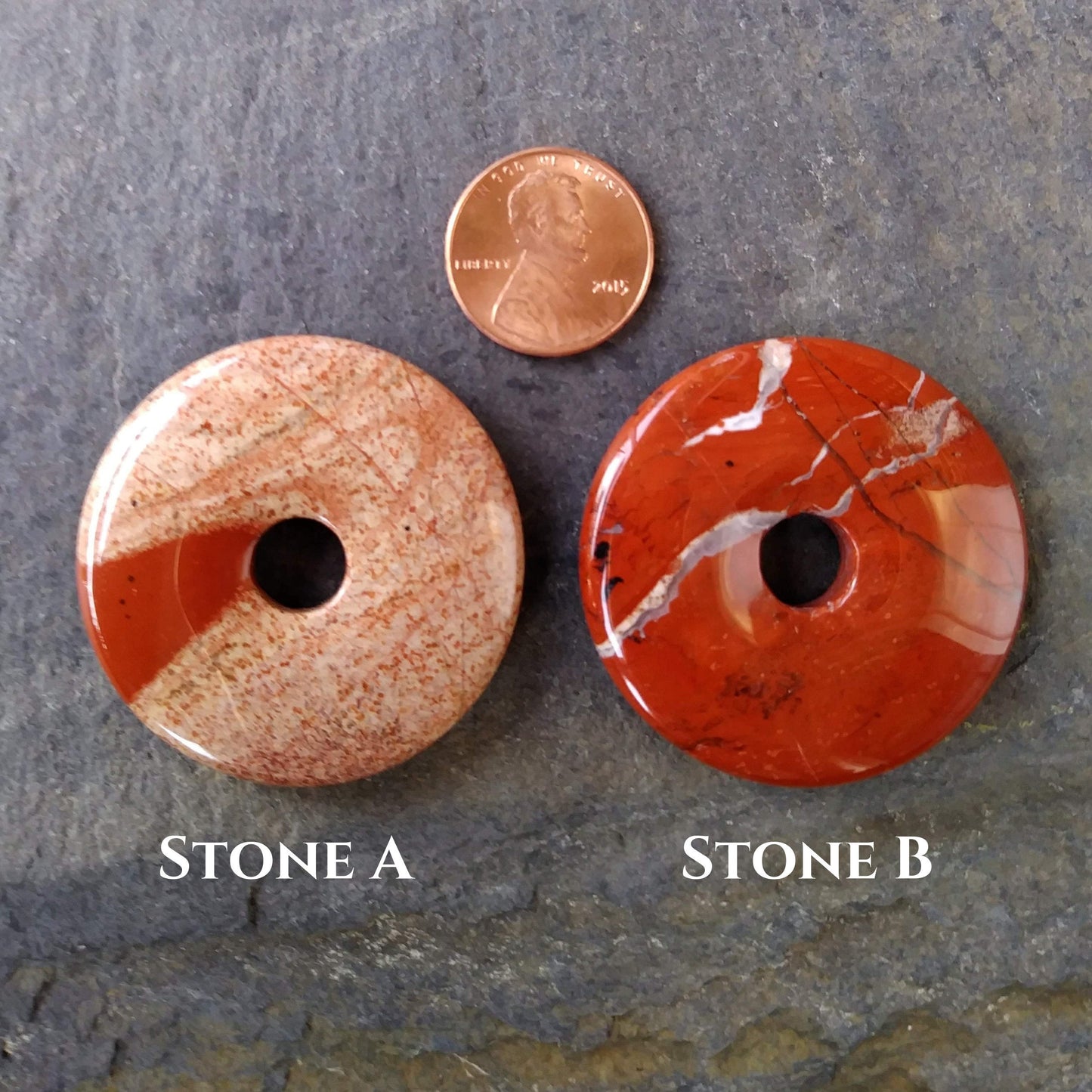 40mm White Lace Red Jasper Stone Donut on black waxed cotton cord