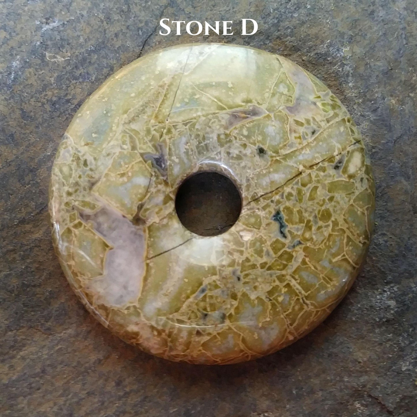 40mm Brecciated Green Jasper Stone Donut on black waxed cotton cord