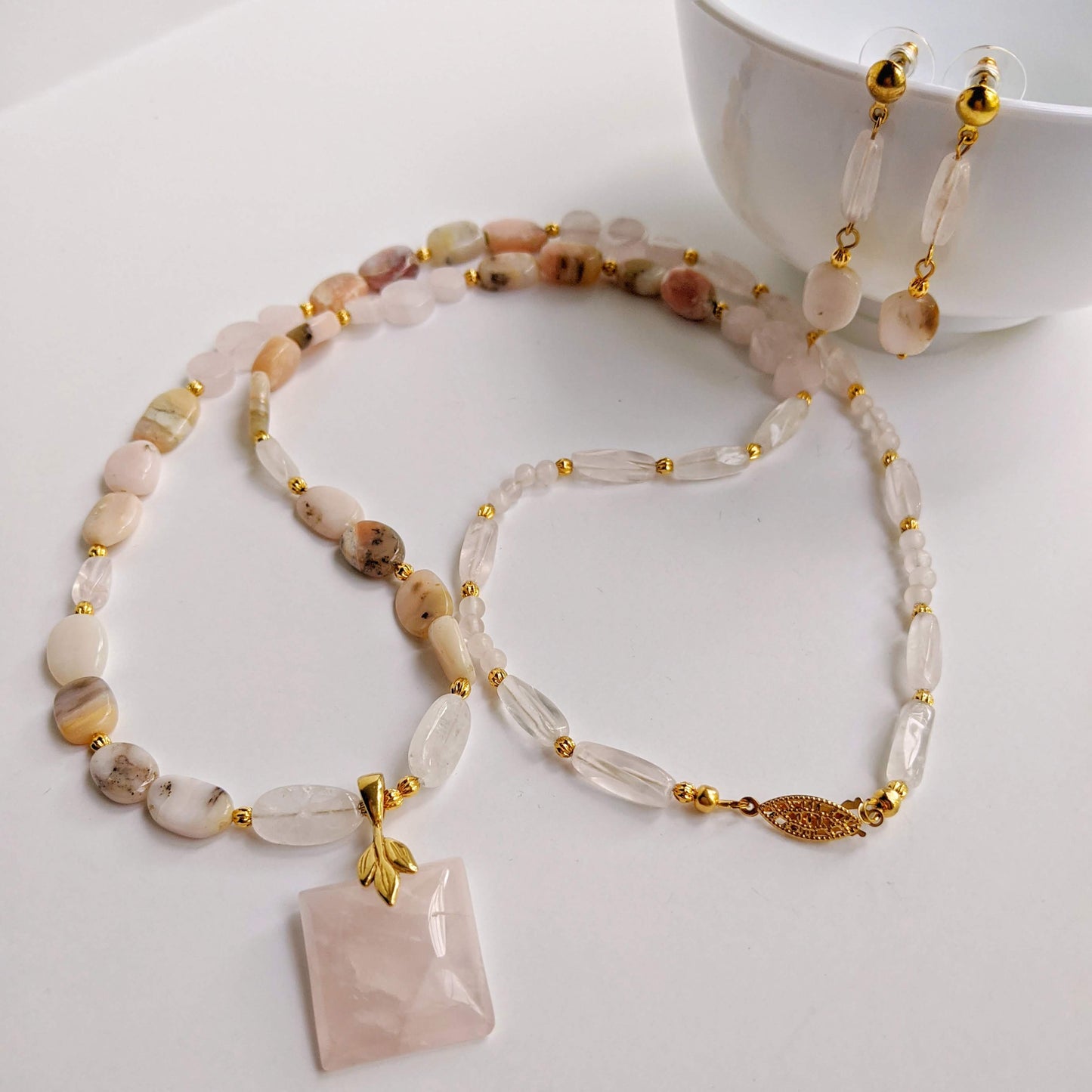 Pink Perfection Necklace Set: Rose Quartz & Natural Pink Opals