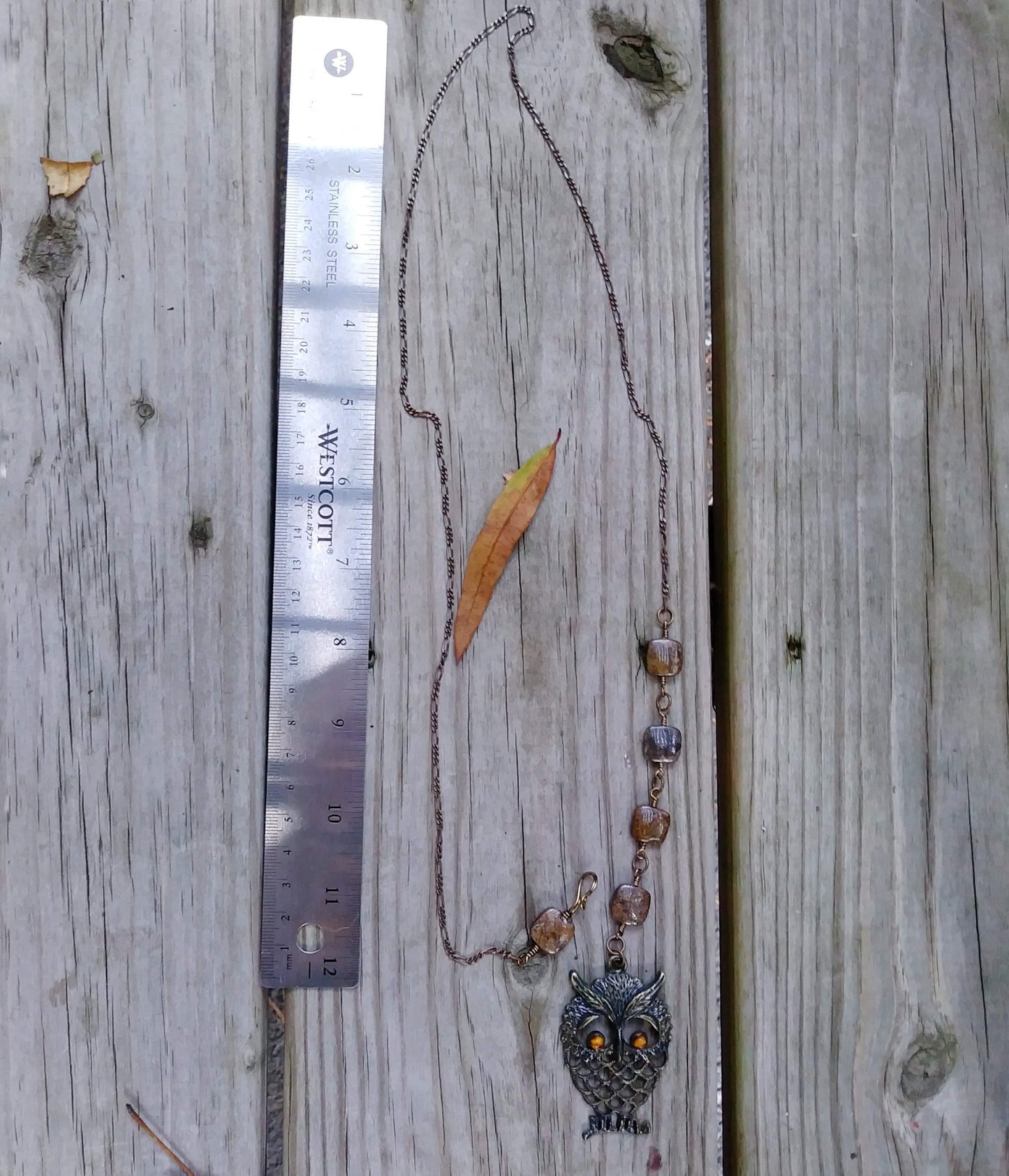 Tigers Eye and Bronzite Brass Owl Pendant