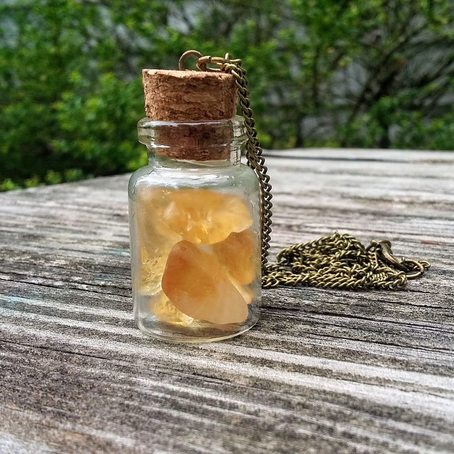 Natural Citrine Corked Glass Bottle Pendant Necklace