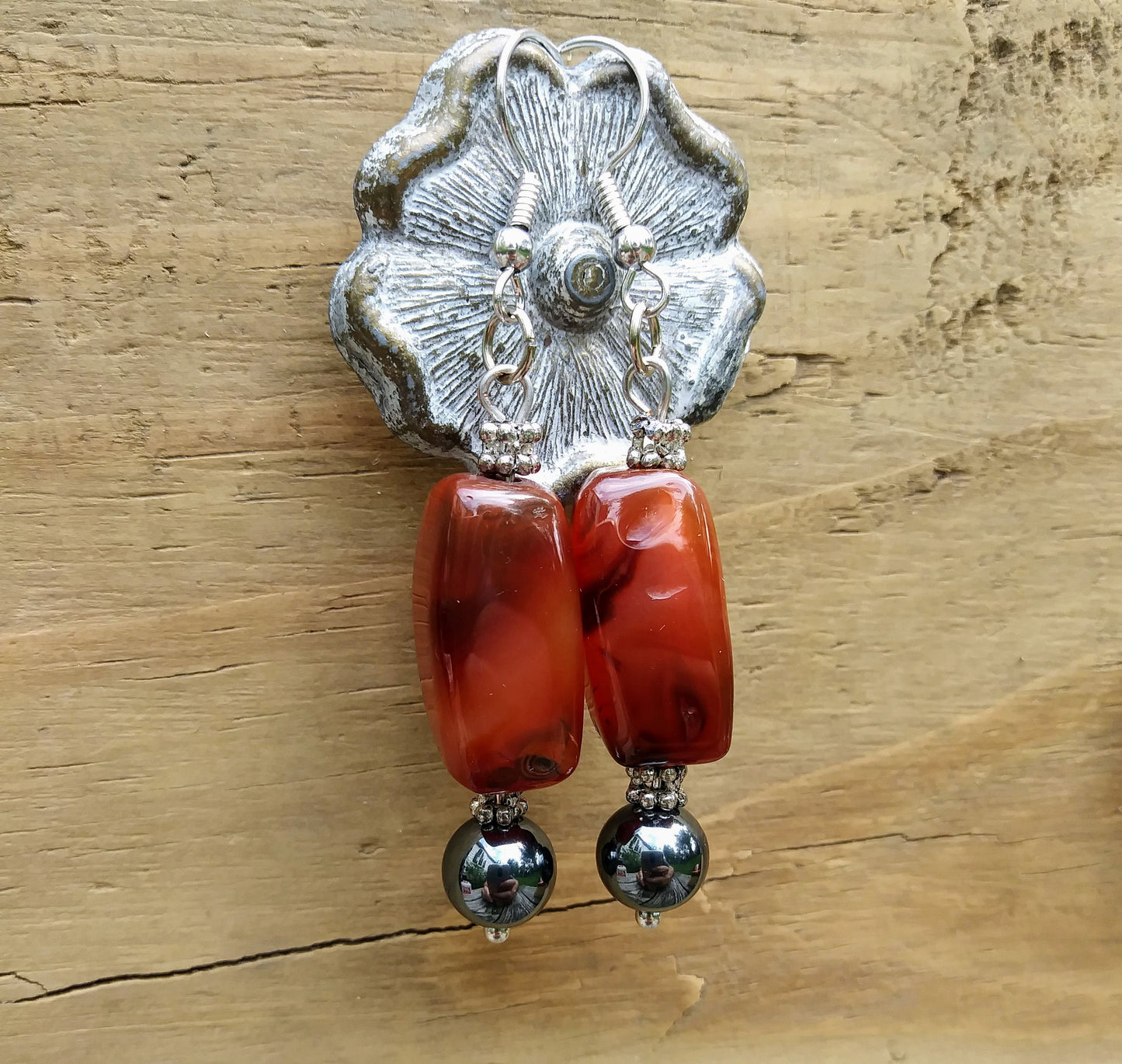Upcycled Gemstone Burnt Orange Statement Earrings
