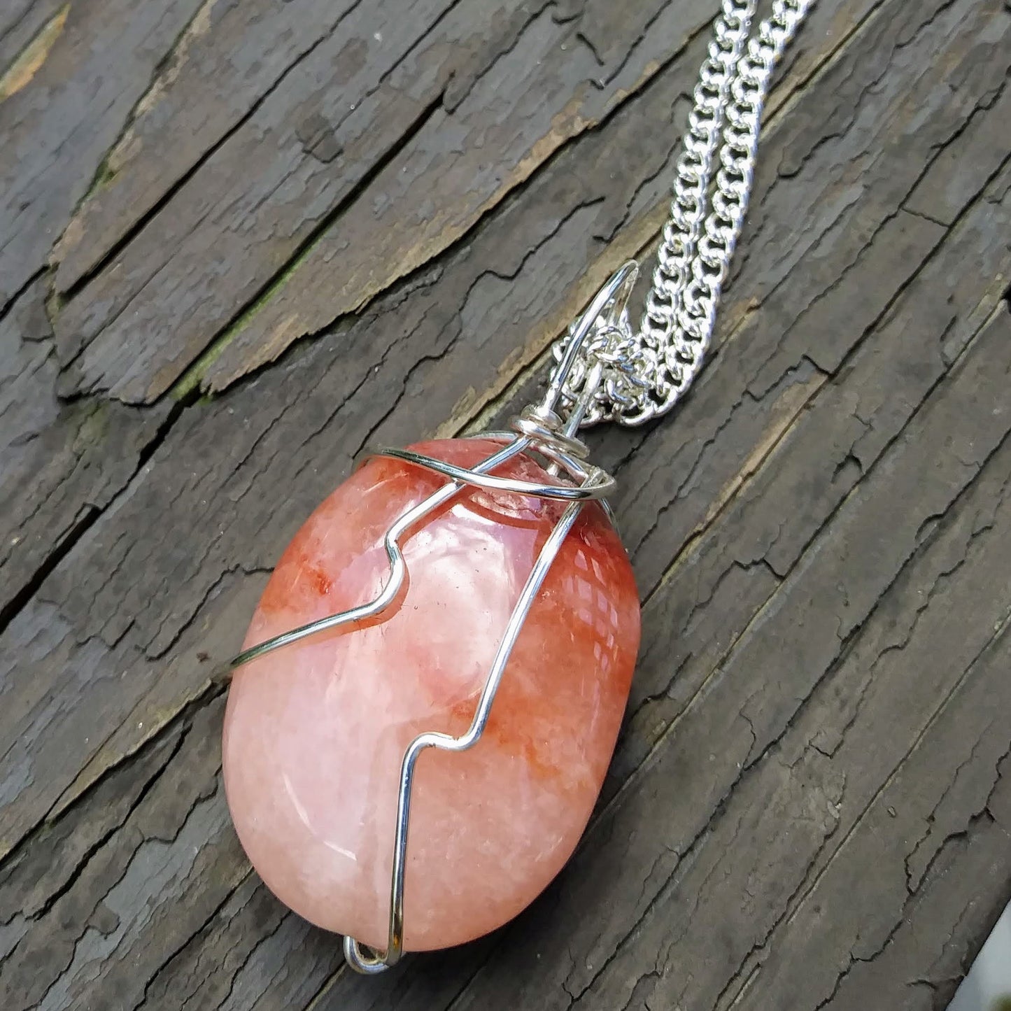 Crazy Wire Wrapped Upcycled Large Pink Gemstone Pendant