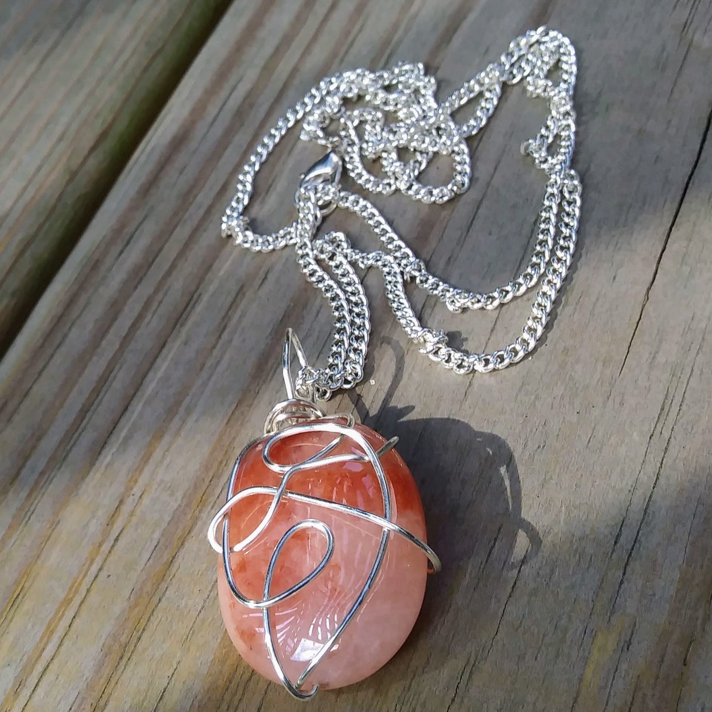 Crazy Wire Wrapped Upcycled Large Pink Gemstone Pendant