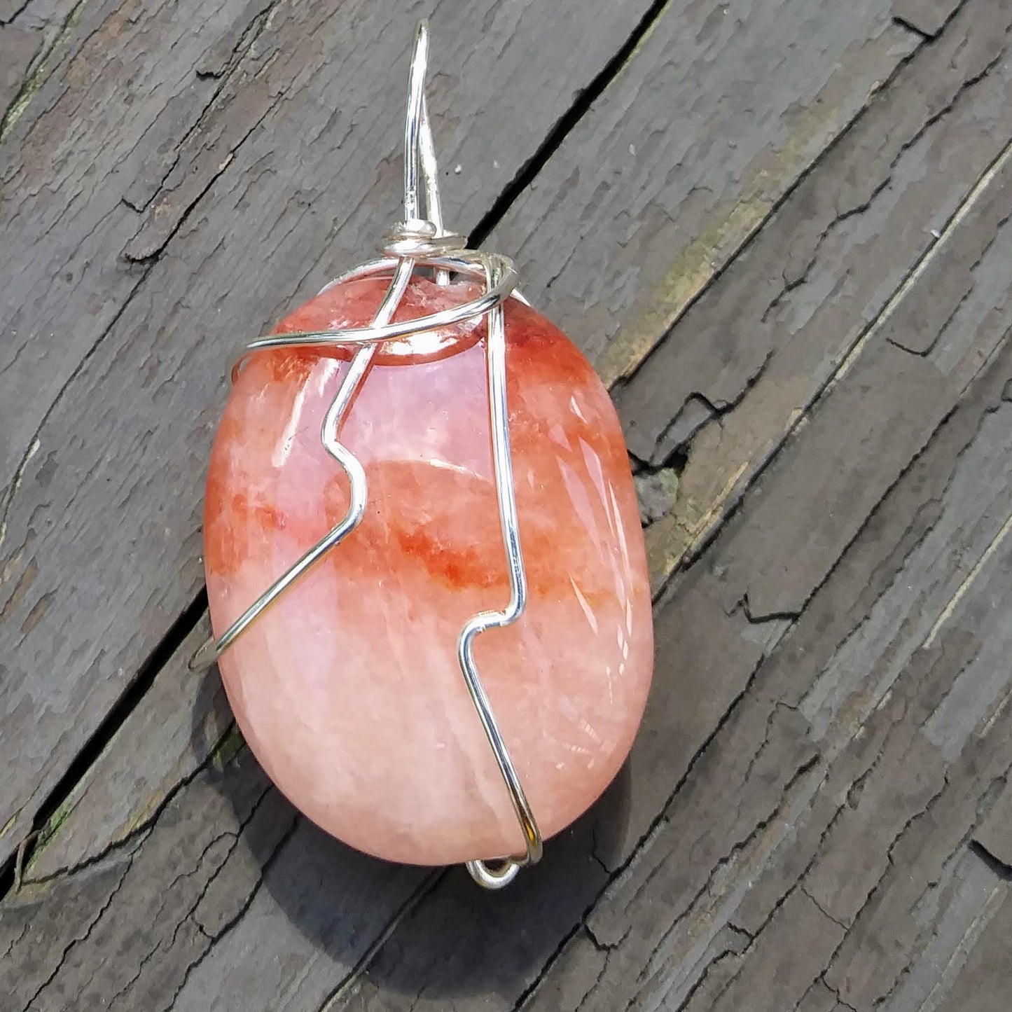 Crazy Wire Wrapped Upcycled Large Pink Gemstone Pendant