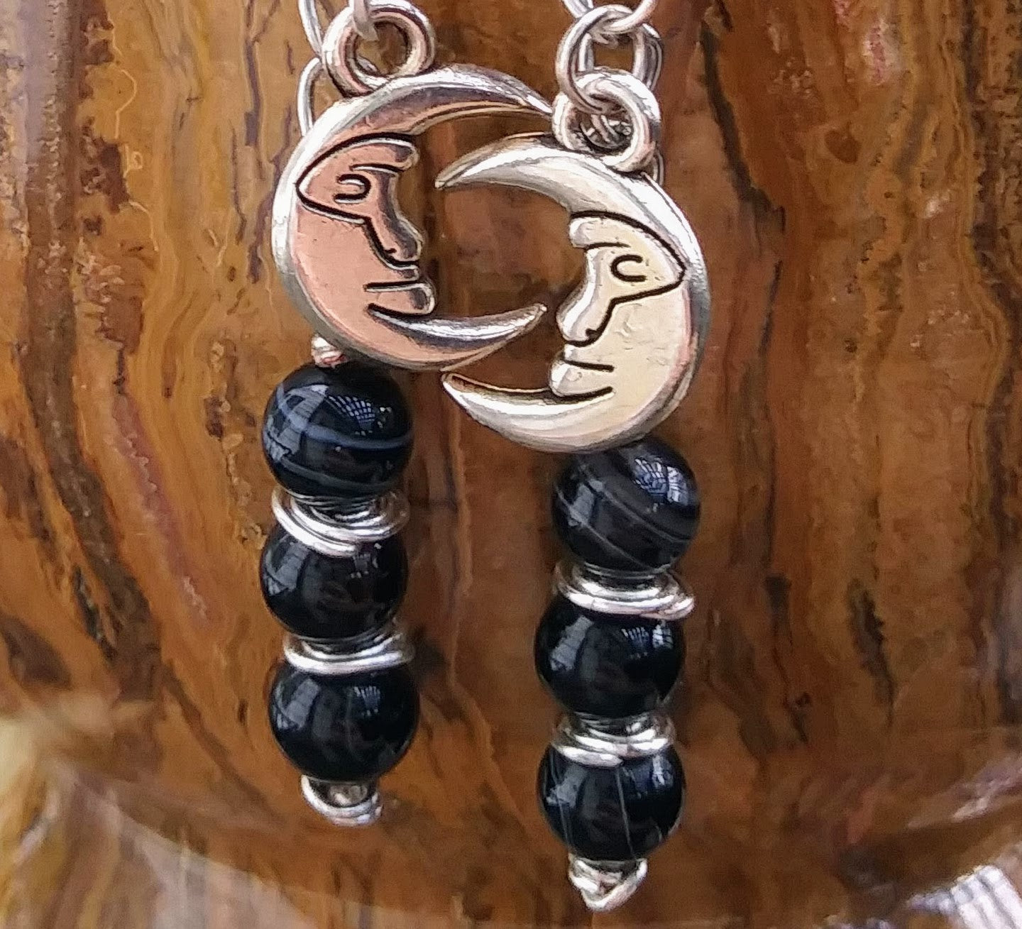 Black & Silver Man in the Moon Celestial Earrings