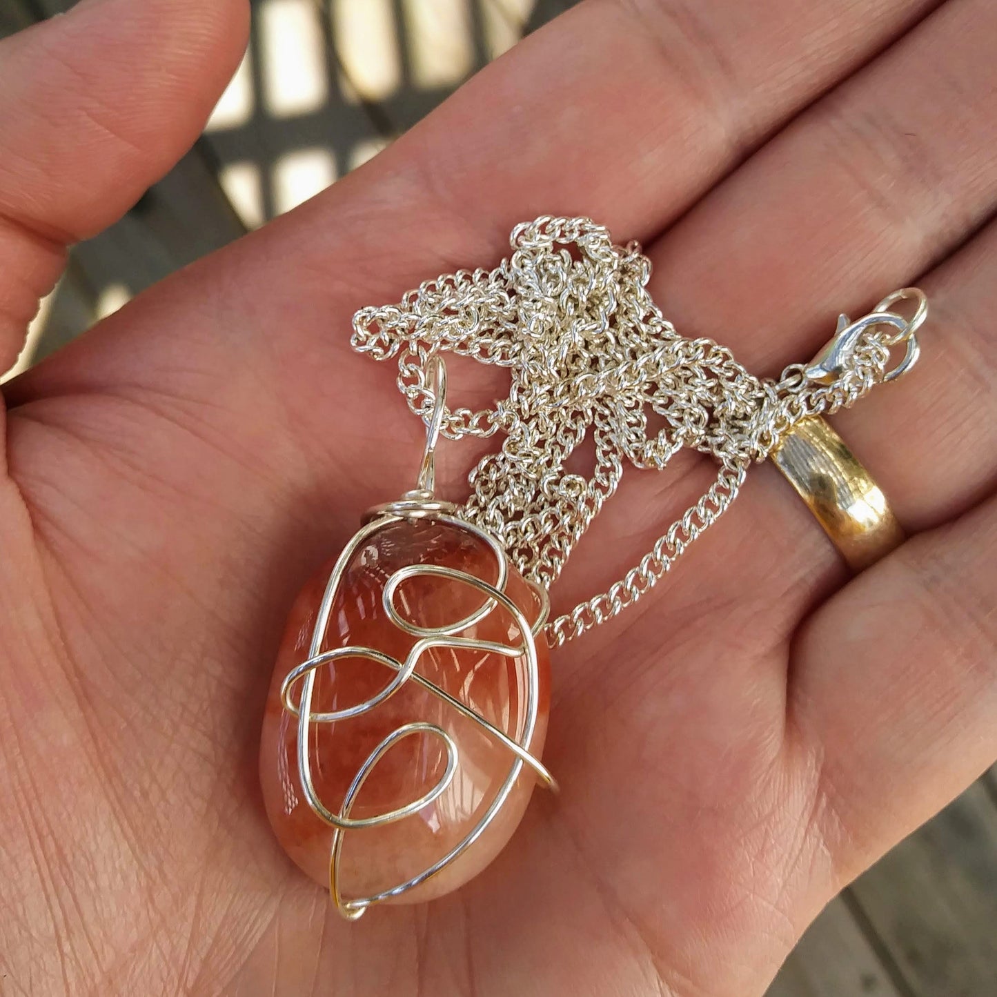 Crazy Wire Wrapped Upcycled Large Pink Gemstone Pendant