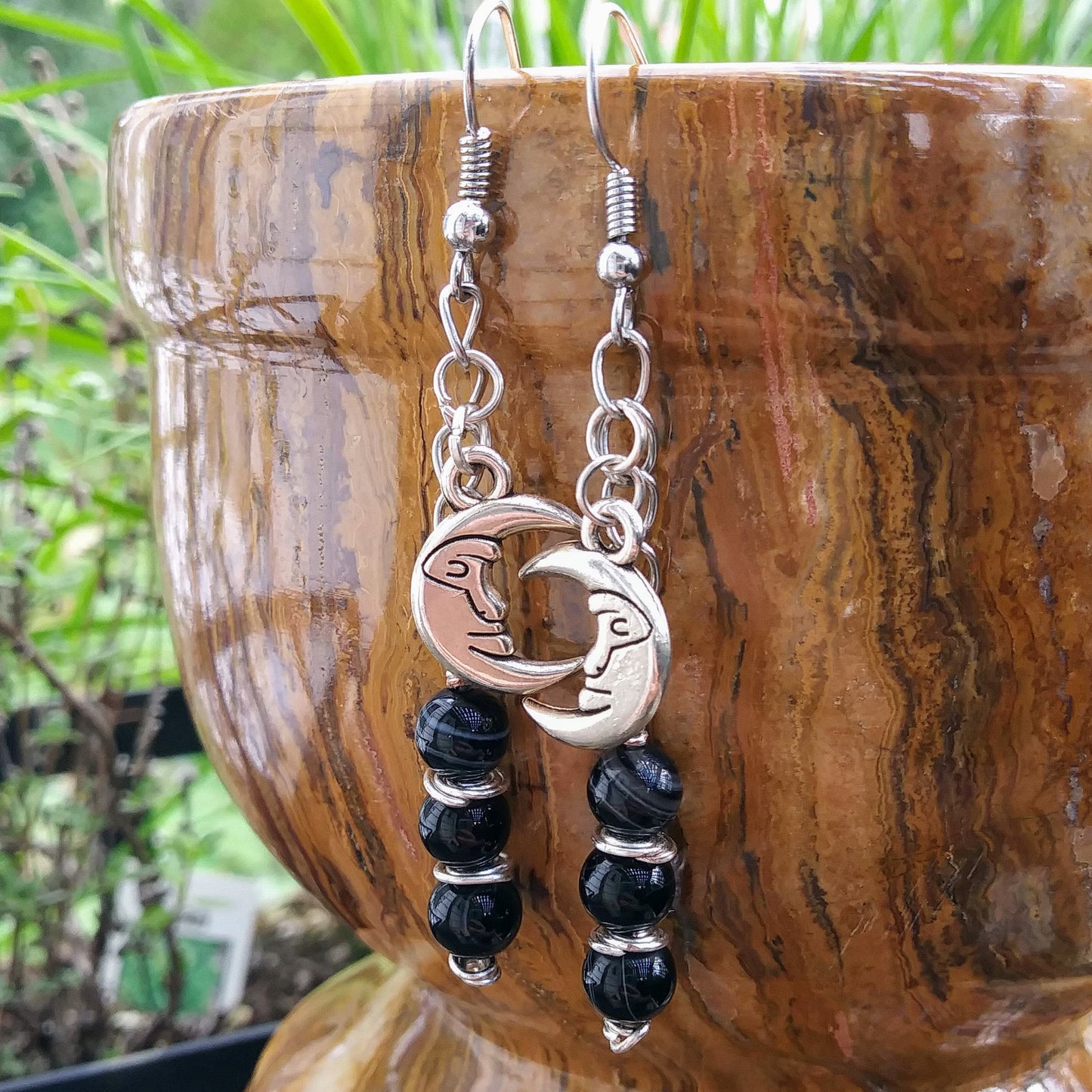 Black & Silver Man in the Moon Celestial Earrings