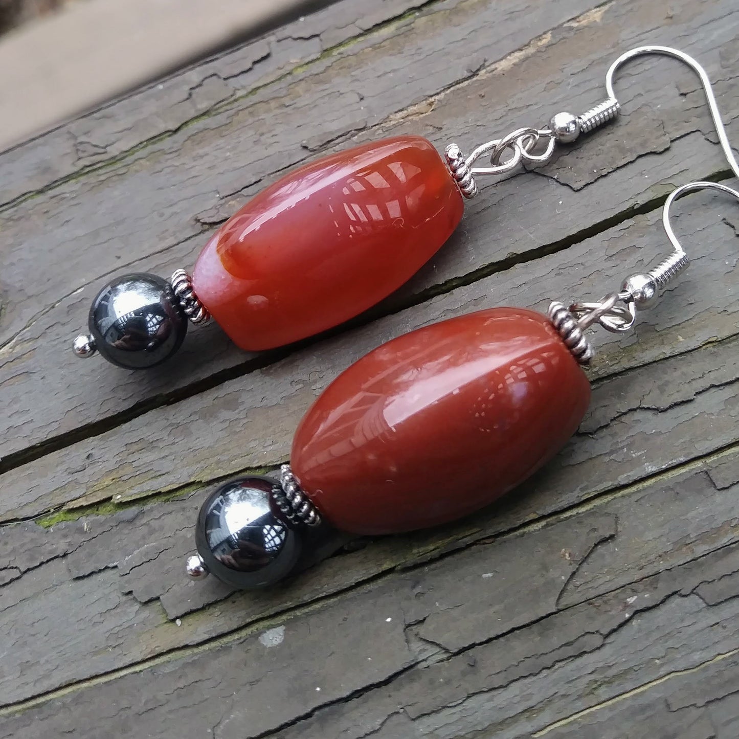 Upcycled Red-Orange Gemstone Statement Earrings