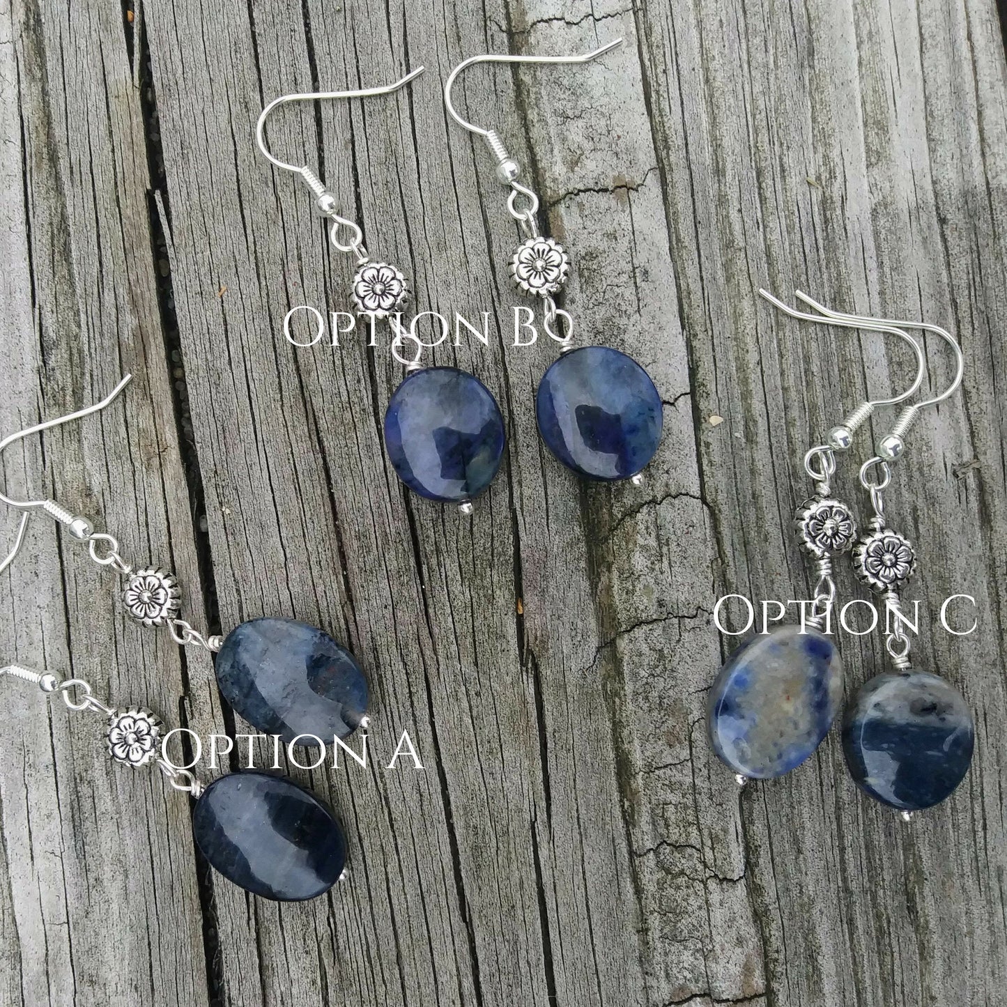Cobalt Blue Earrings Flower Dumortierite Stone Silver Statement Earrings