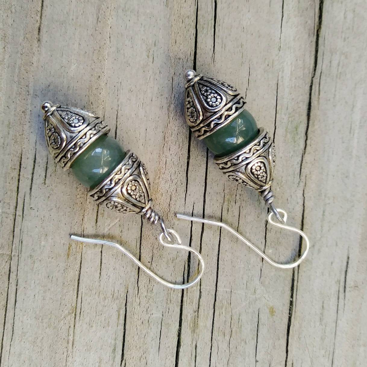 Medieval Gothic Cathedrals Green Aventurine Dangle Earrings