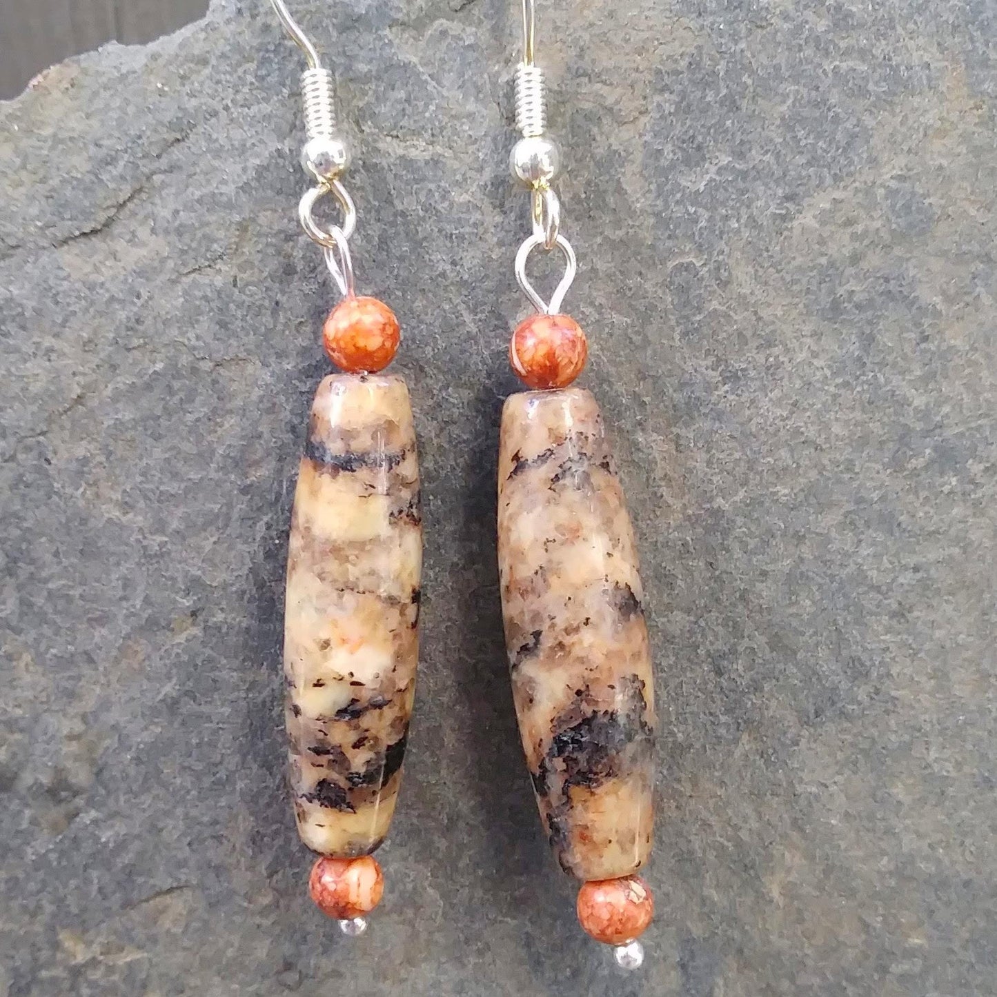 Autumn Spikes Burnt Orange & Brown Stone Dangle Earrings