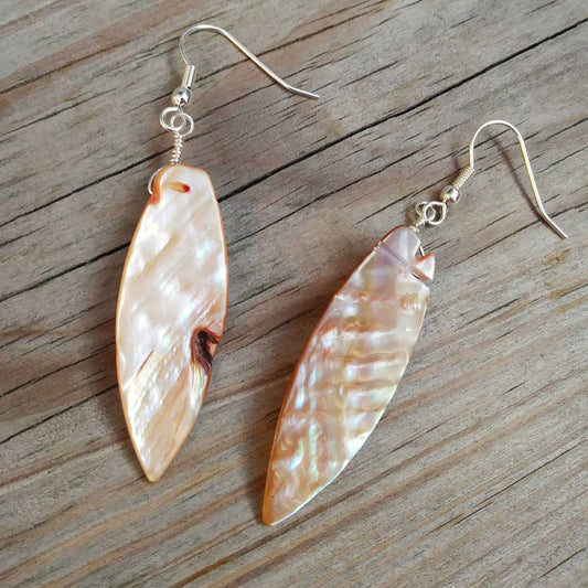 Upcycled Long Shell Dangle Earrings on Silver
