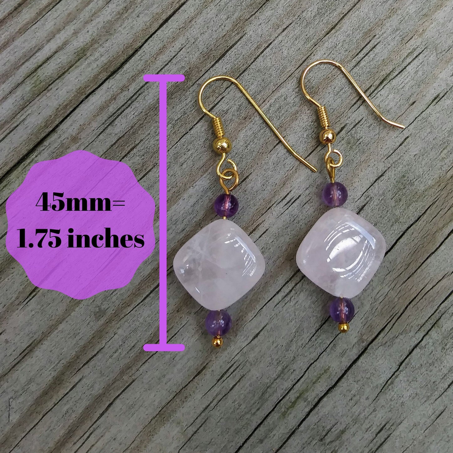 Rose Quartz Gold Dangle Earrings with Amethyst