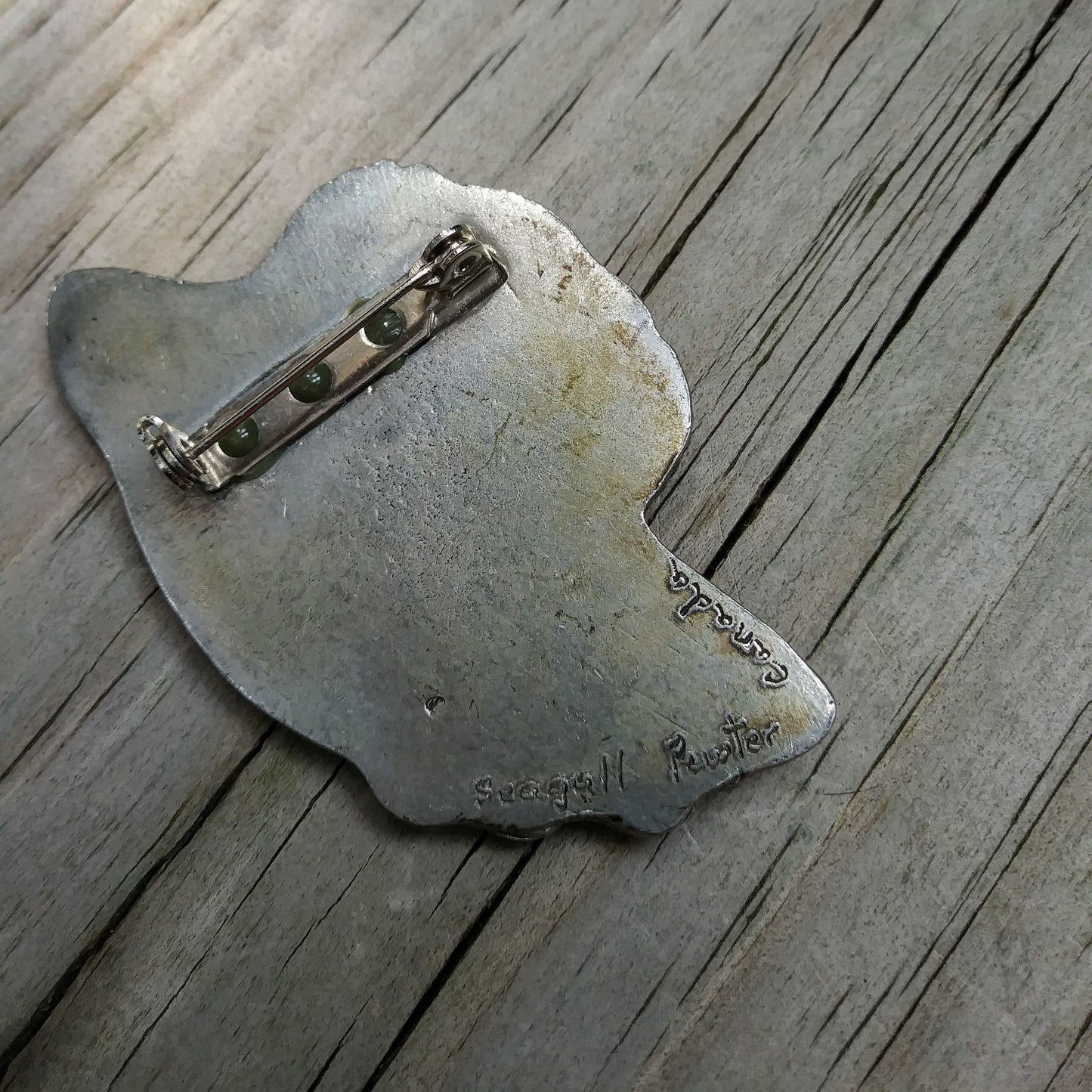 Vintage Brooch, Signed by Seagull Pewter of Canada: Girl with Flower Straw Hat