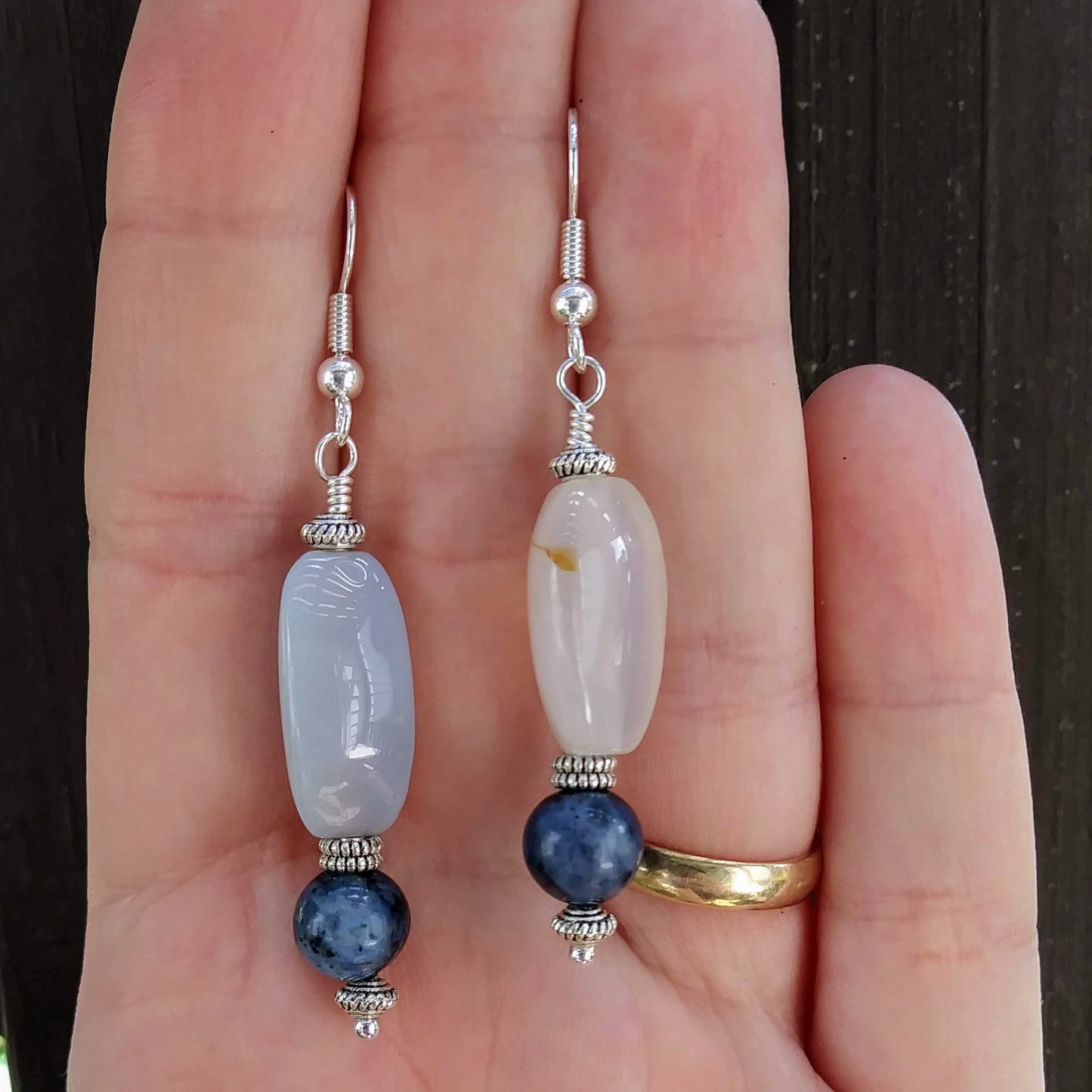 Blue Dumortierite & Upcycled White Stone Statement Earrings