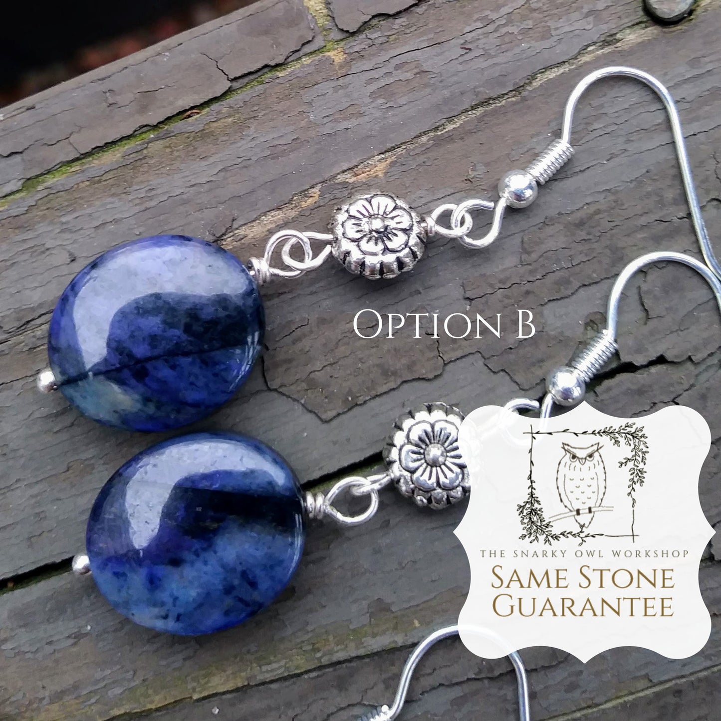 Cobalt Blue Earrings Flower Dumortierite Stone Silver Statement Earrings